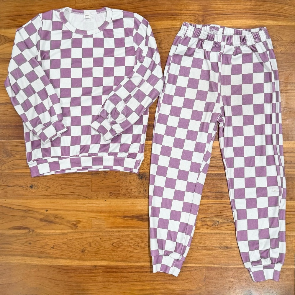 Kids Purple Checkered Jogger Set Size 6